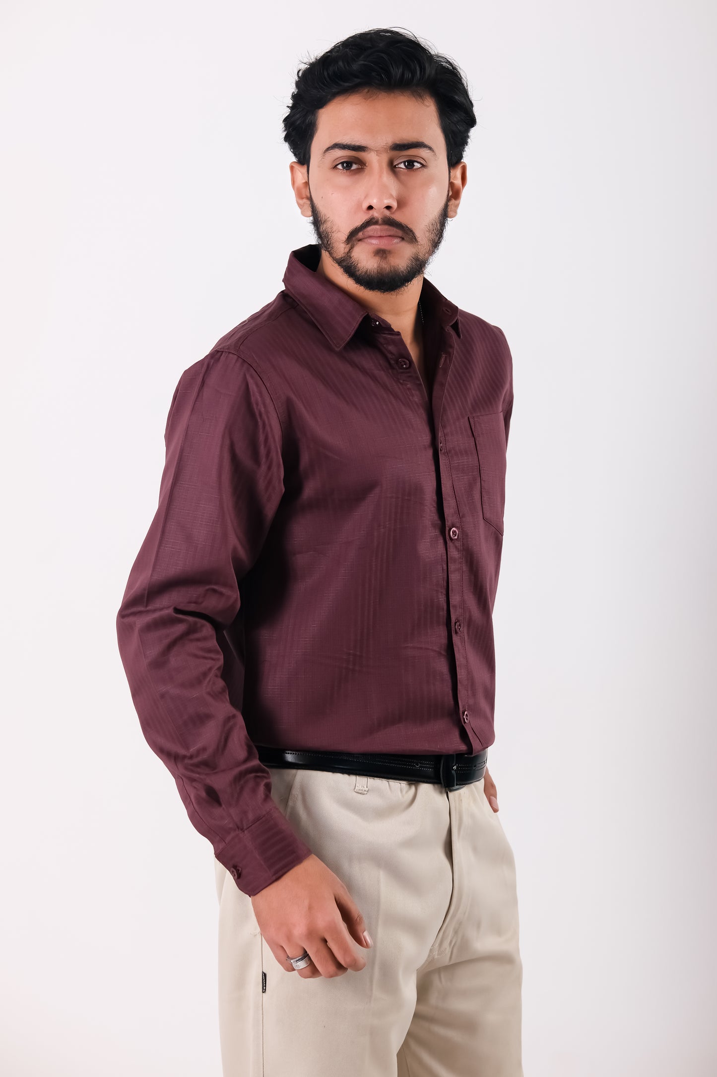 Fine Cotton Stripe Shirt – Deep Marron