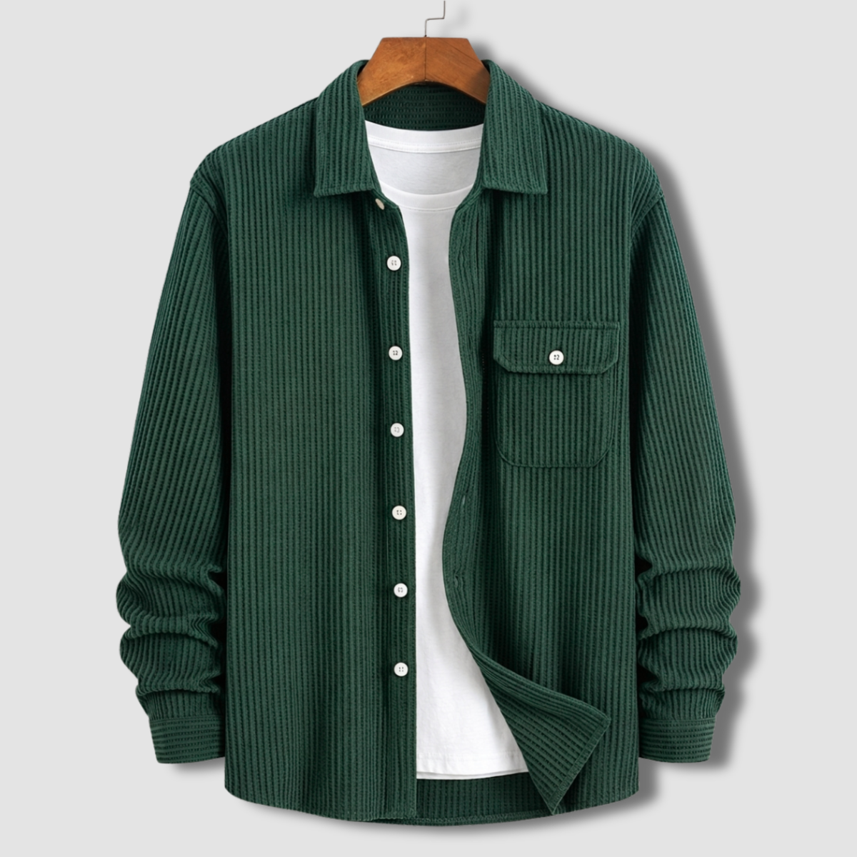 Waffle Textured Shirt - Bottle Green