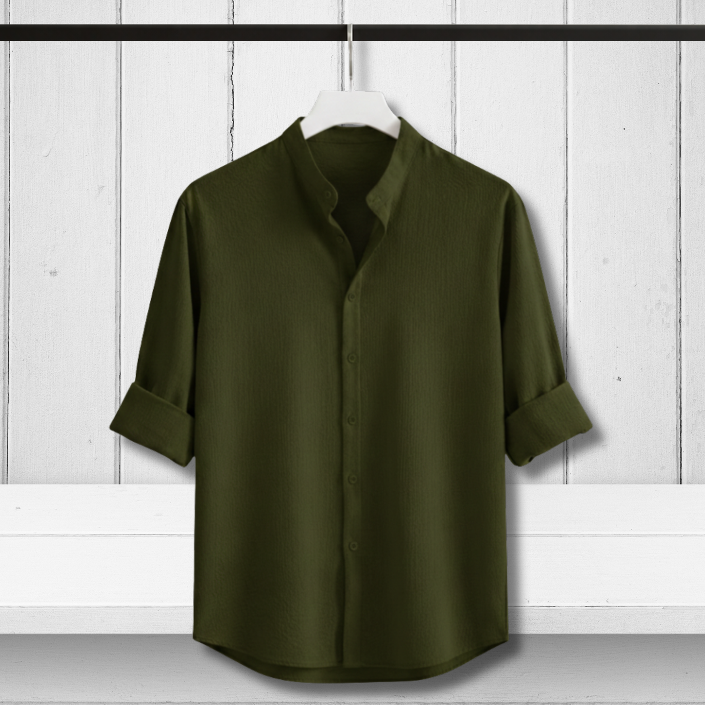 Zafran Band Collar Shirt - Olive