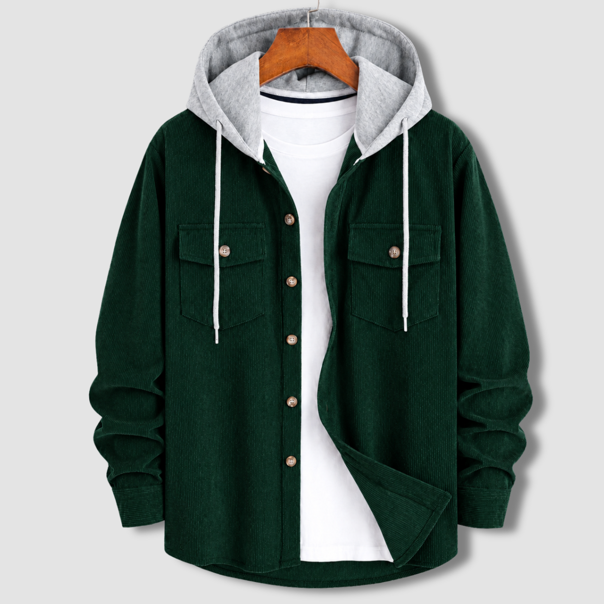 Signature Cord Hoodie - Bottle Green