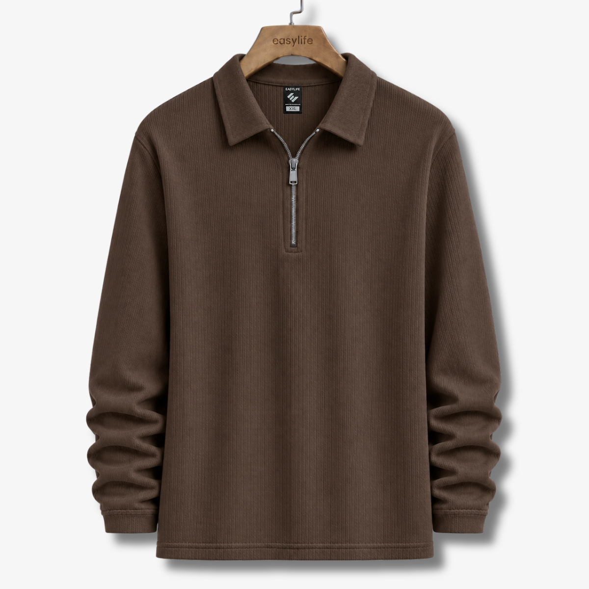 Ribbed Quarter-Zip Polo - Chocolate