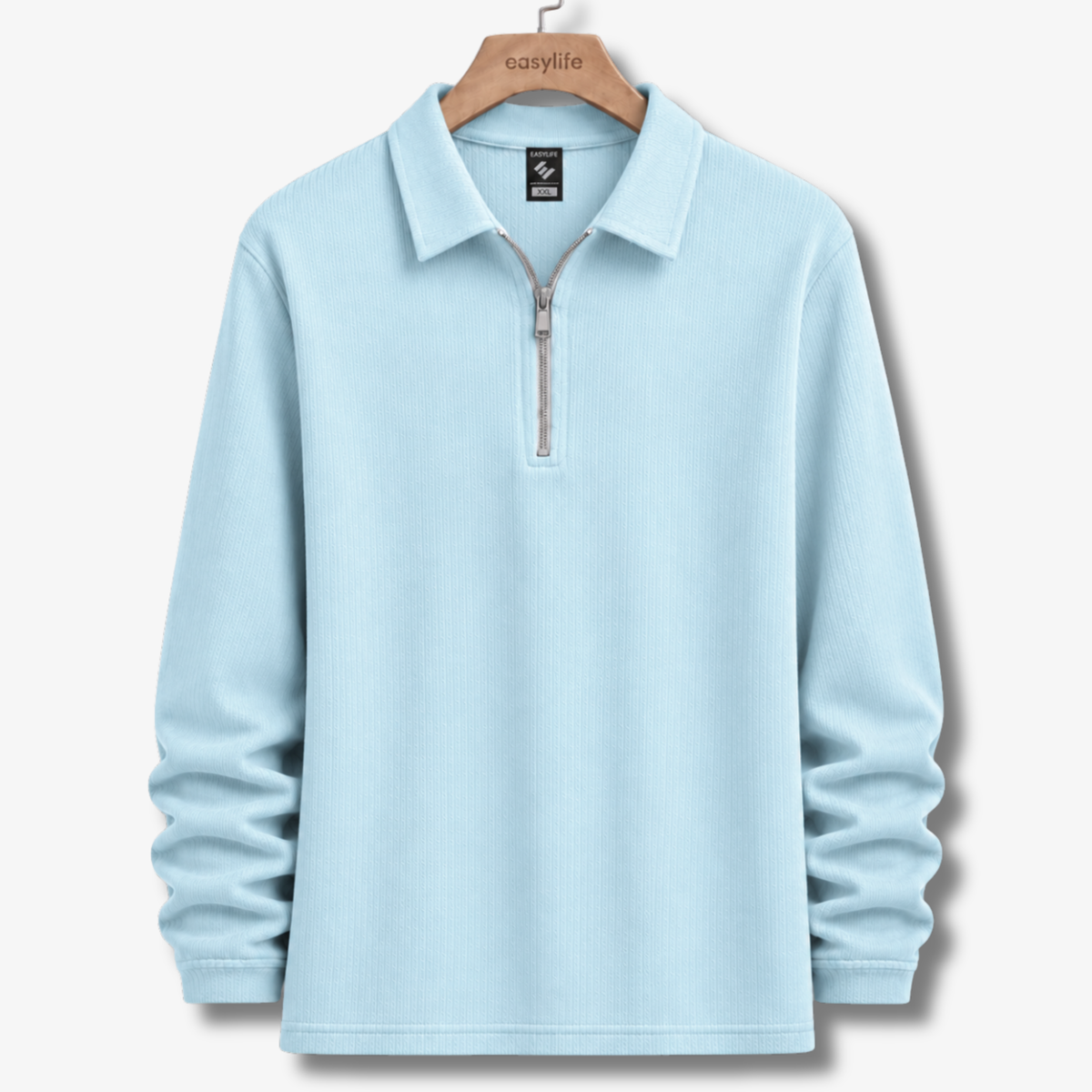 Ribbed Quarter-Zip Polo - Ice Blue