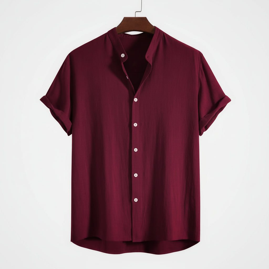 Band collar Marron color shirt