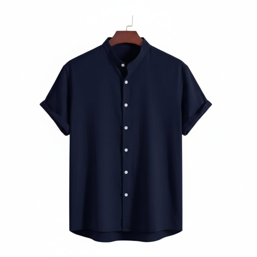 Band collar Navy color shirt