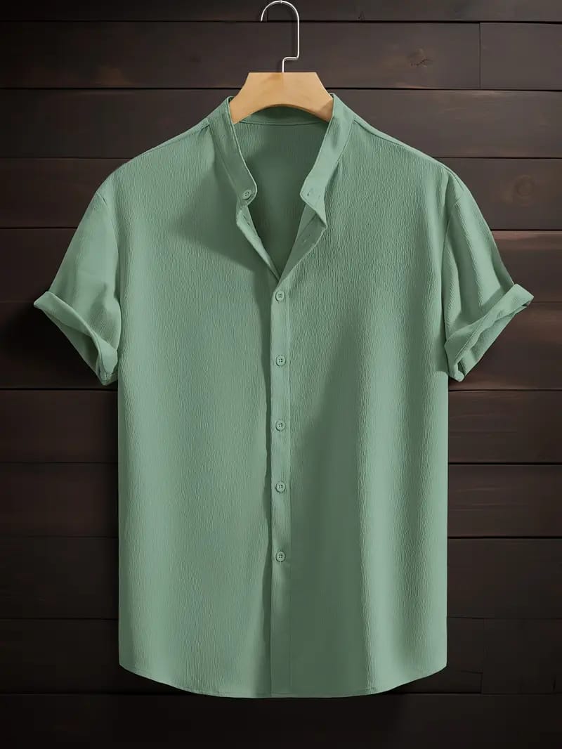 Band collar See Green color shirt