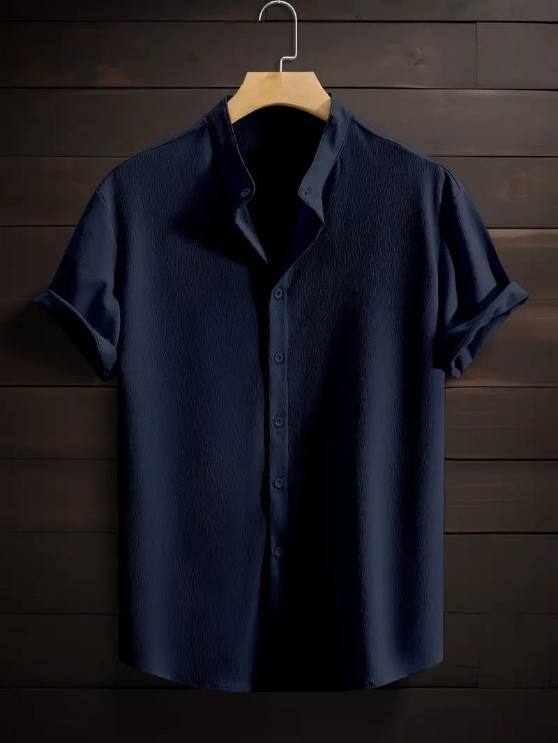 Band collar Navy Blue color shirt