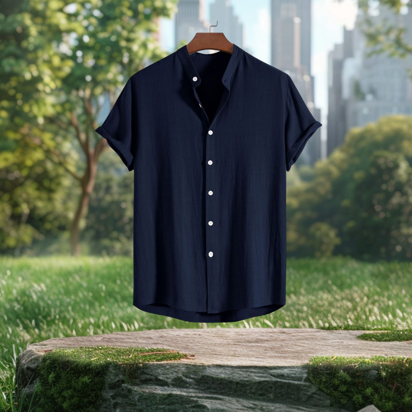 Navy coler Band Coller Shirt