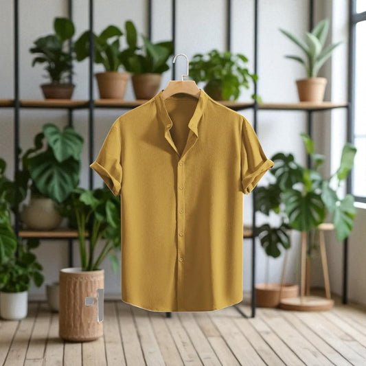 Band collar Yellow color shirt