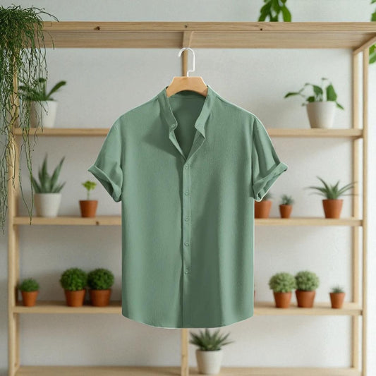 Band collar See Green color shirt