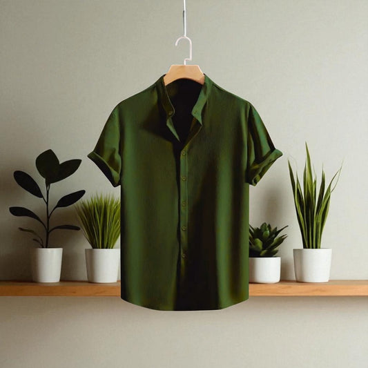 Band collar Olive color shirt