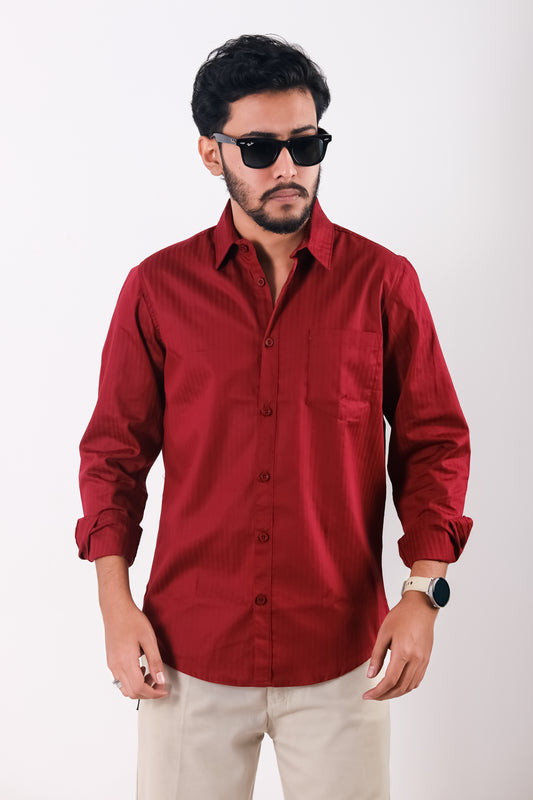 Fine Cotton Stripe Shirt – Red Marron