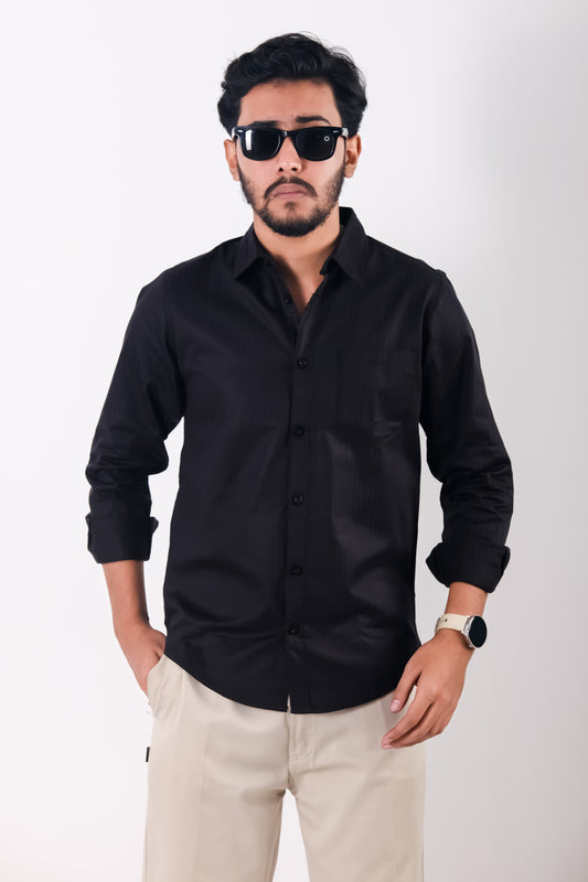 Fine Cotton Stripe Shirt – Black