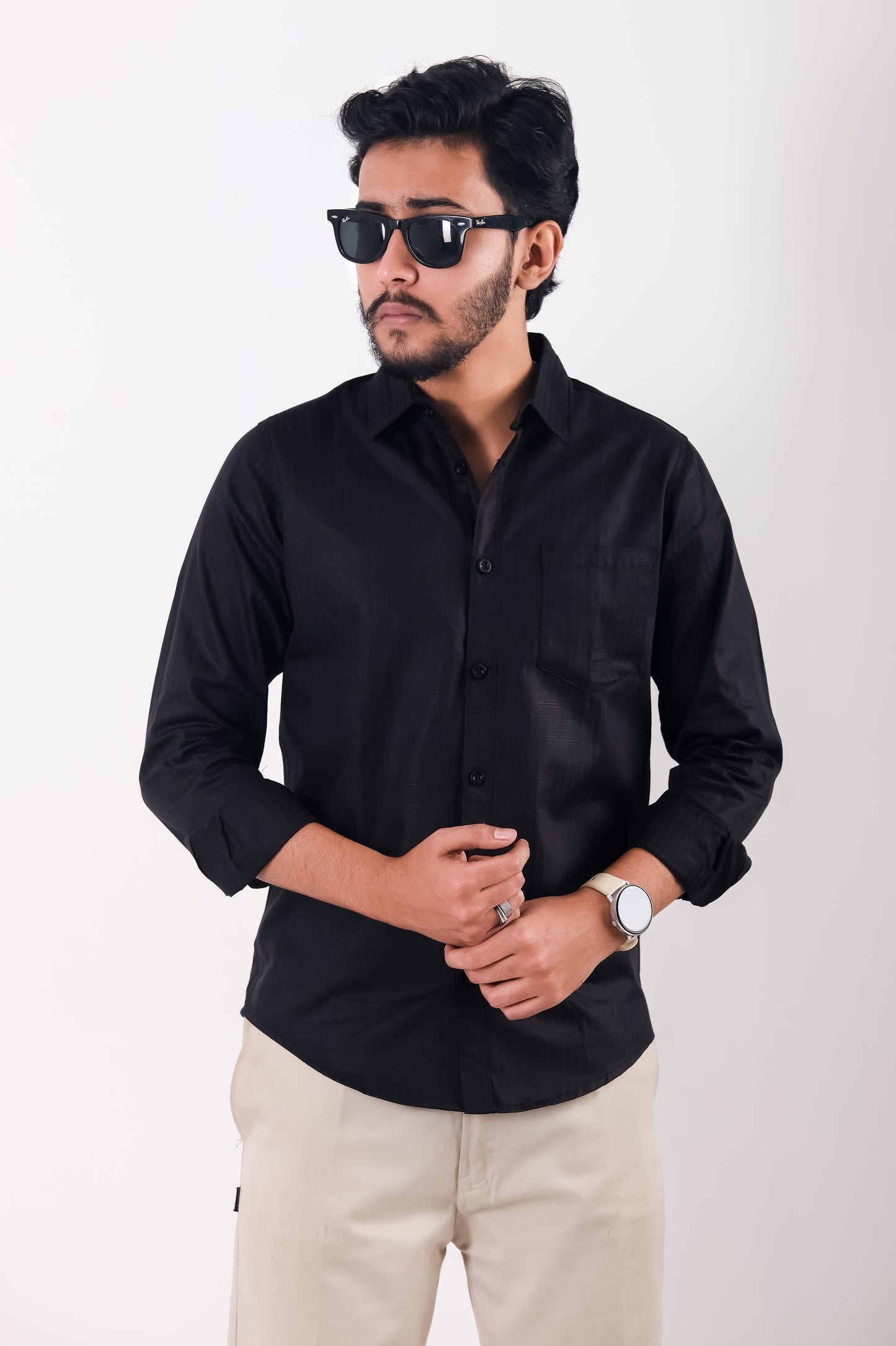 Fine Cotton Stripe Shirt – Black