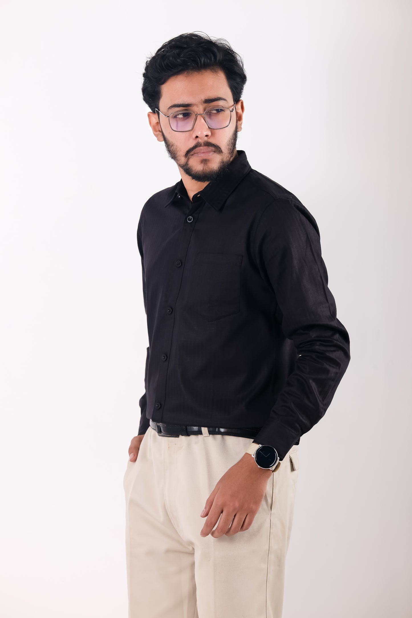 Fine Cotton Stripe Shirt – Black