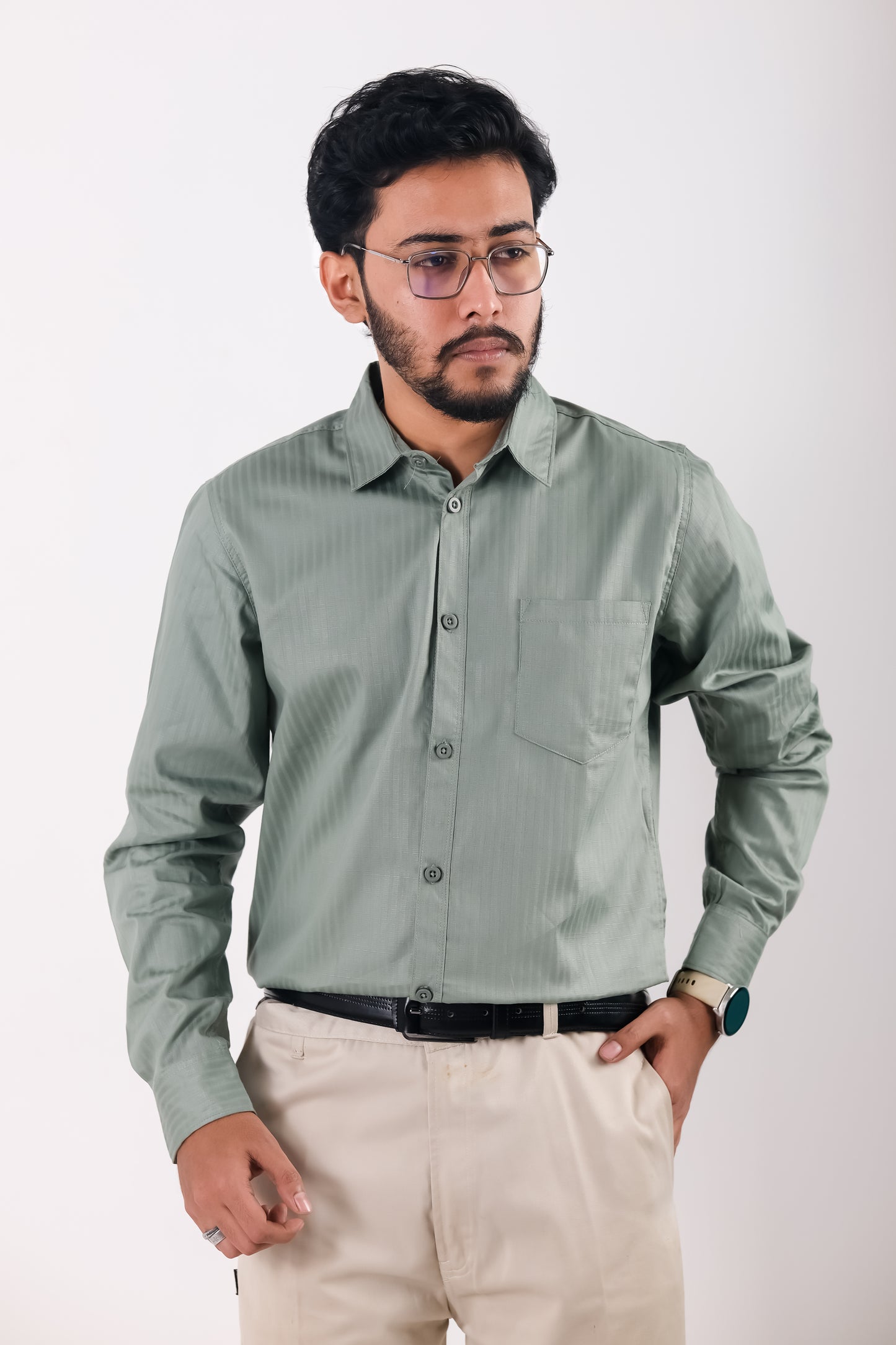 Fine Cotton Stripe Shirt – Sage Green