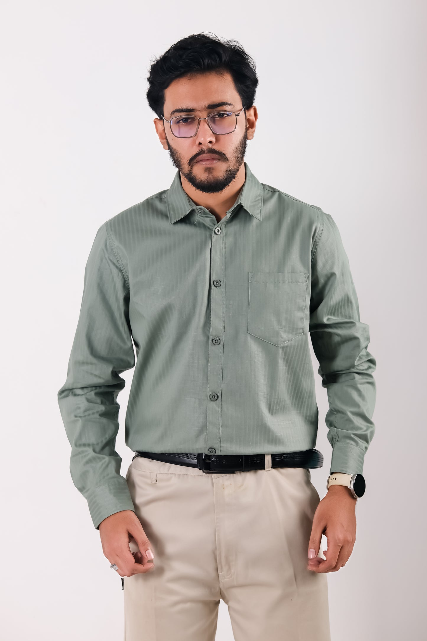 Fine Cotton Stripe Shirt – Sage Green