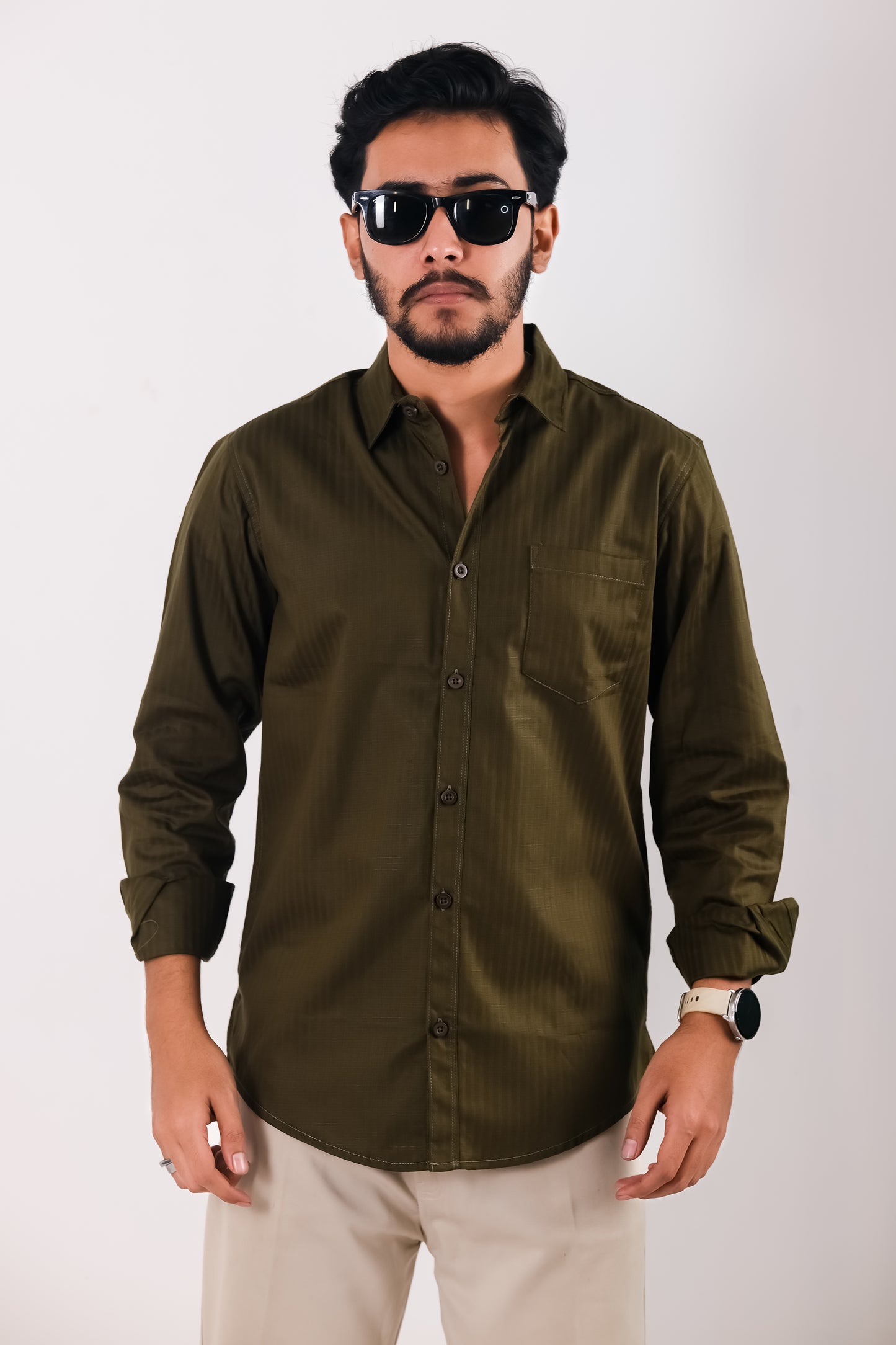 Fine Cotton Stripe Shirt – Olive
