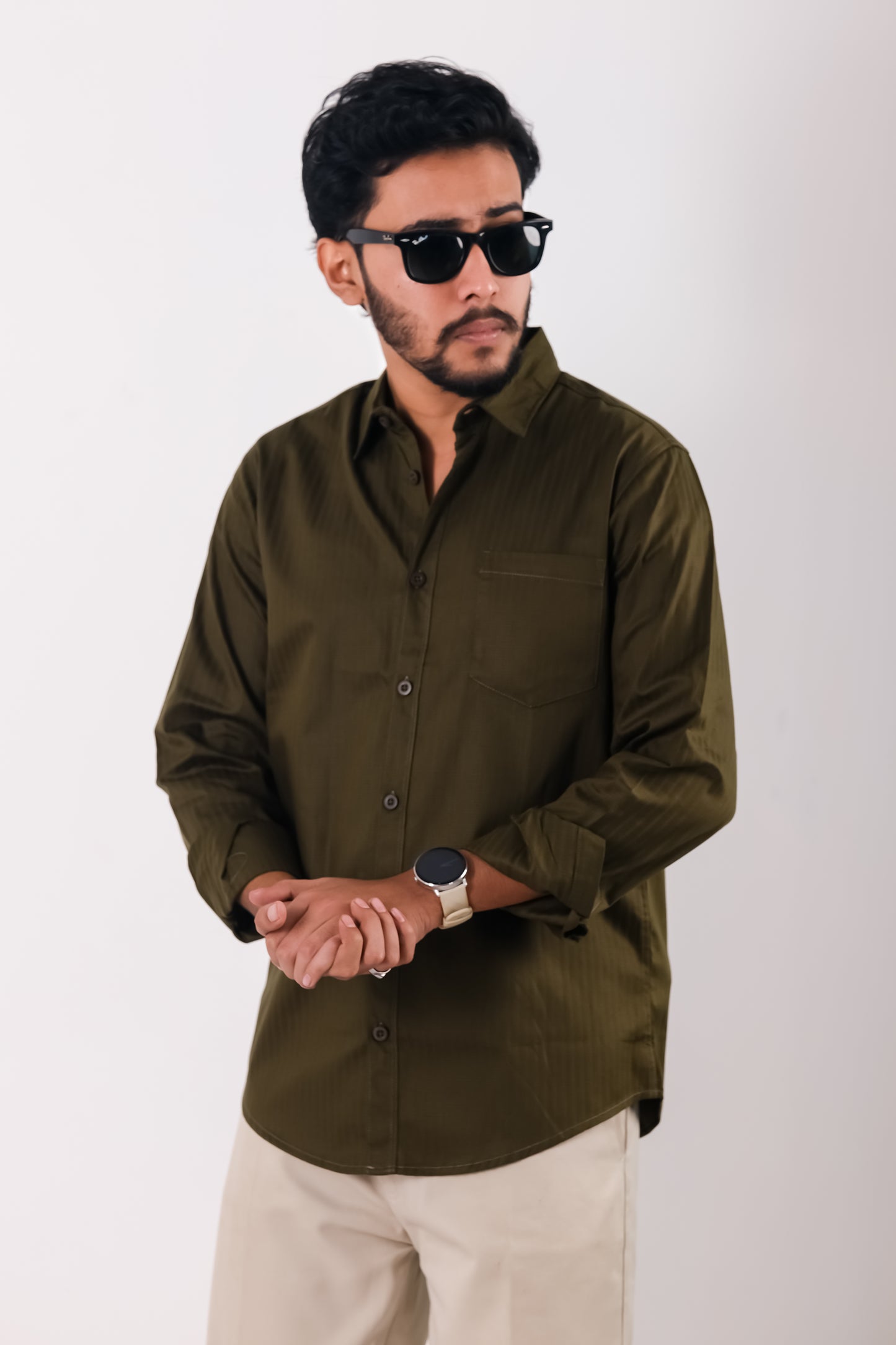 Fine Cotton Stripe Shirt – Olive