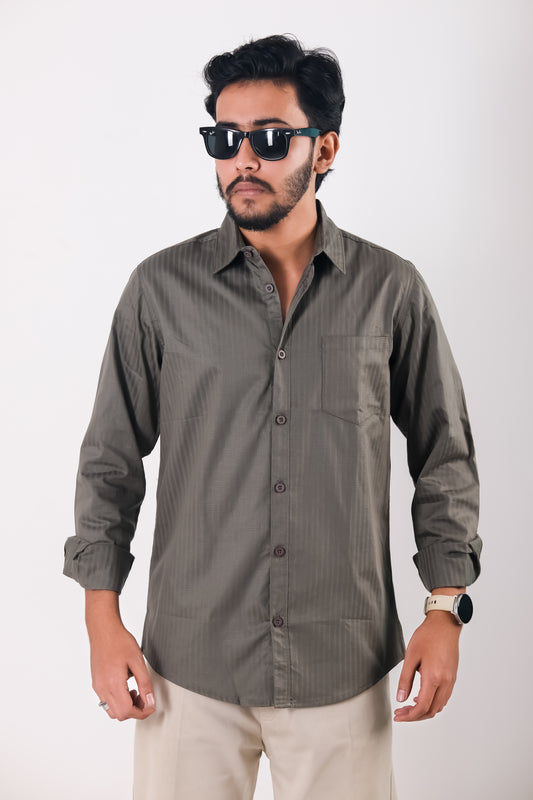 Fine Cotton Stripe Shirt – Charcoal Grey