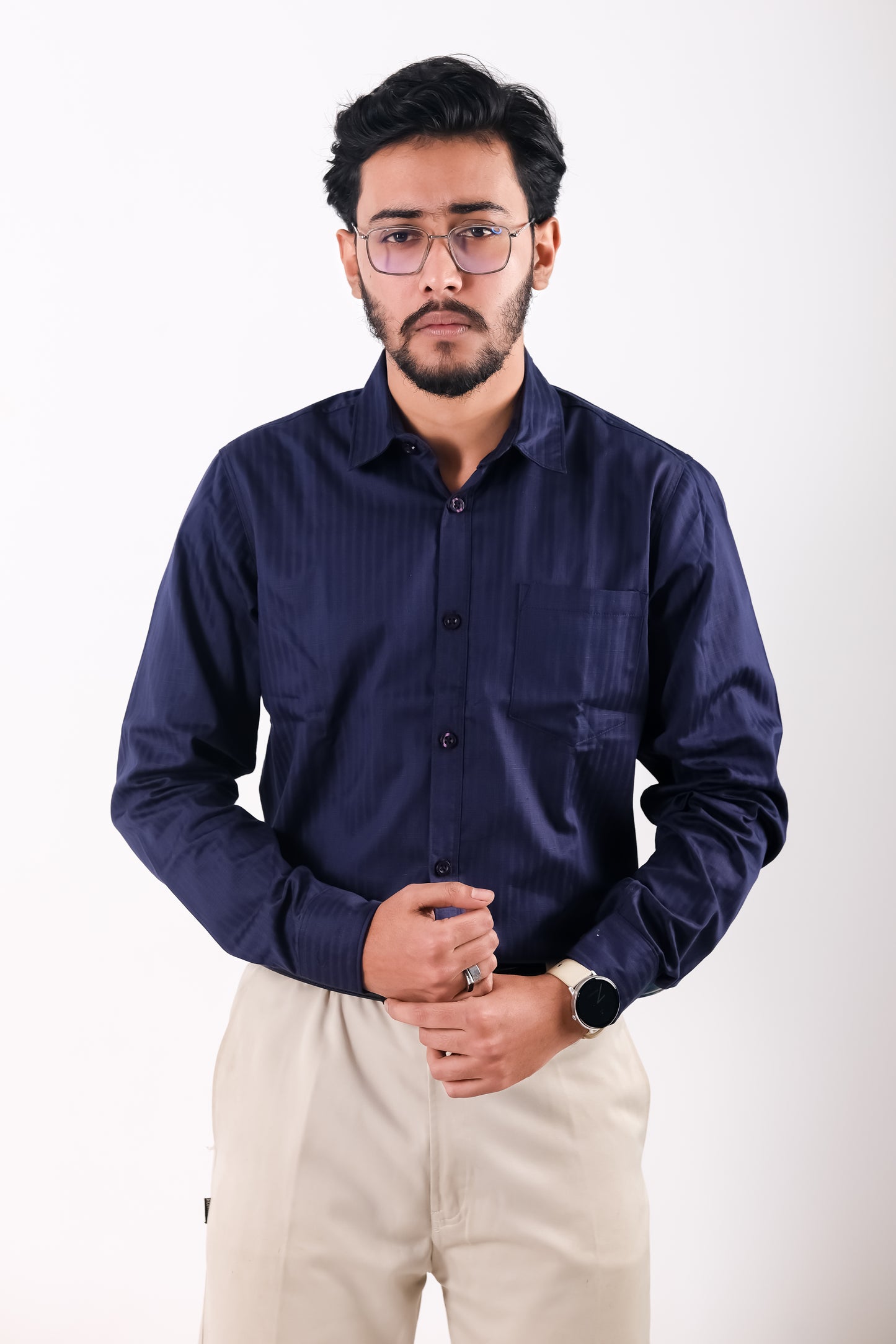 Fine Cotton Stripe Shirt – Navy