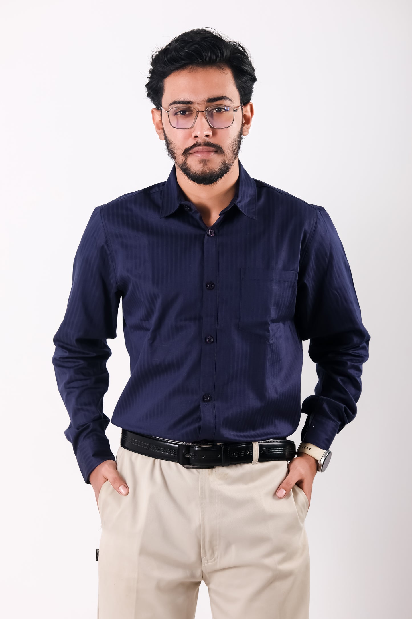 Fine Cotton Stripe Shirt – Navy