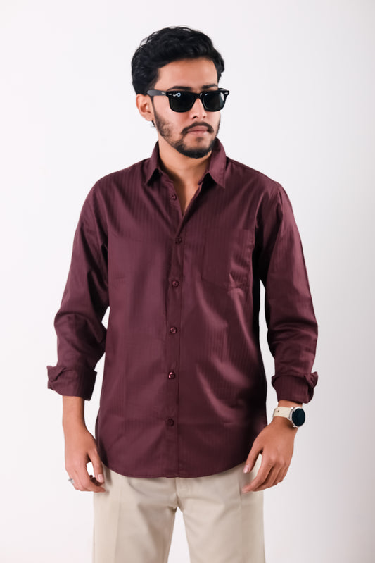 Fine Cotton Stripe Shirt – Deep Marron