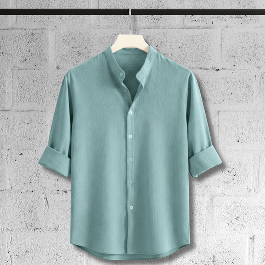 Zafran Band Collar Shirt - Sea Green
