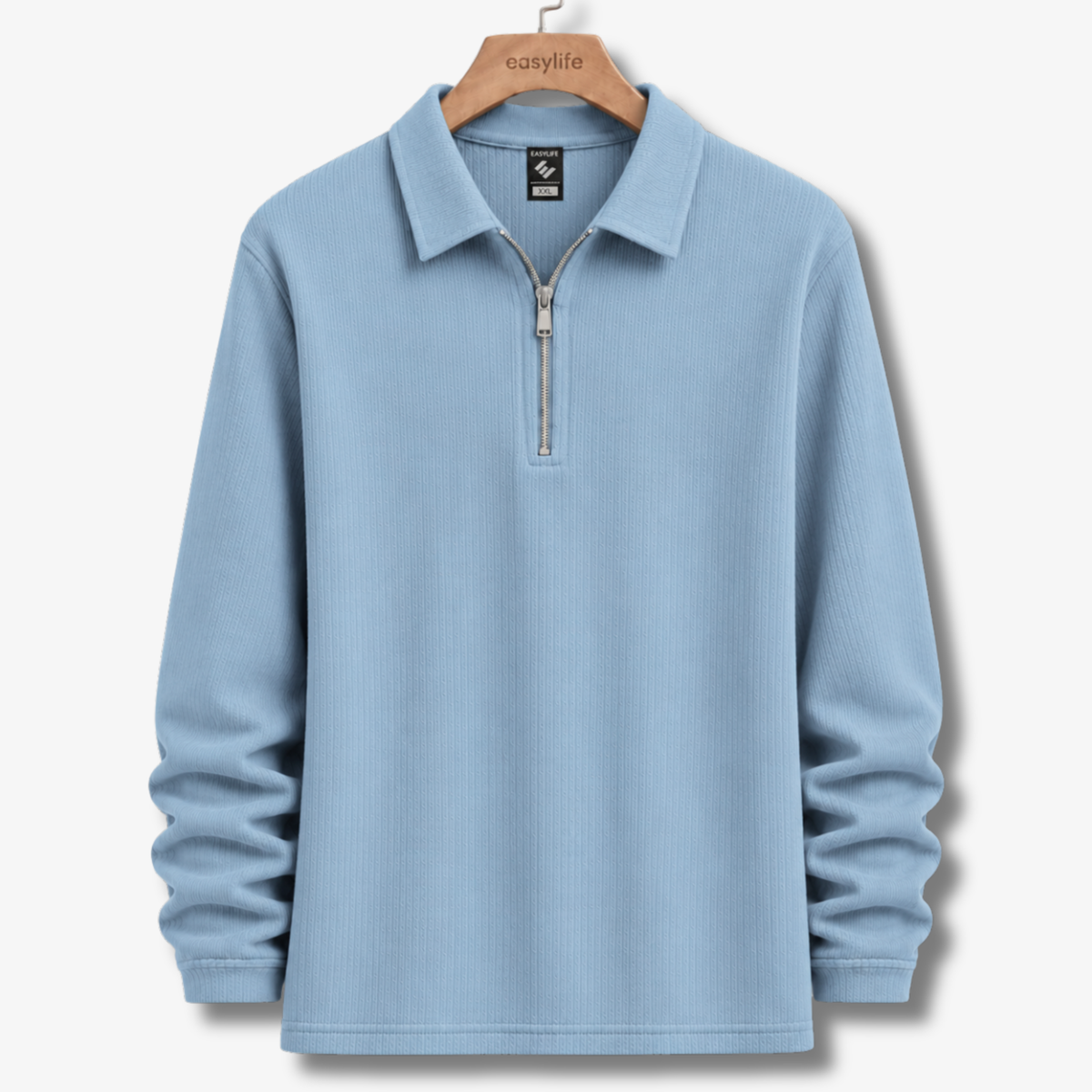 Ribbed Quarter-Zip Polo - Baby Blue