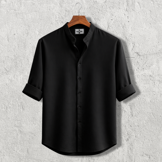 Zafran Band Collar Shirt - Black