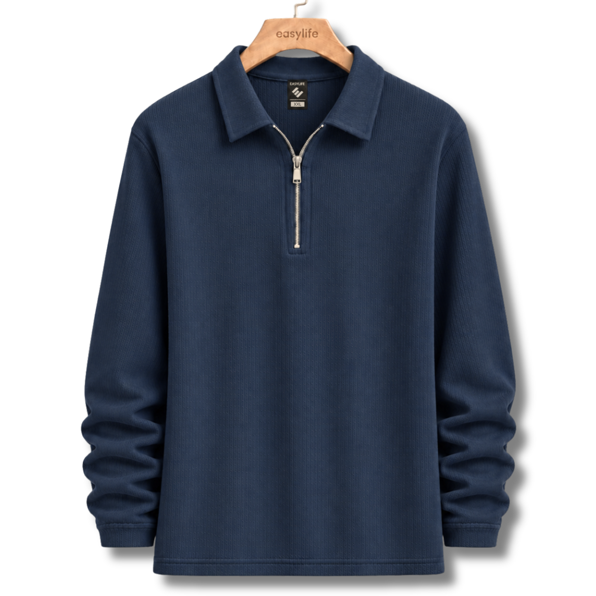 Ribbed Quarter-Zip Polo - Navy