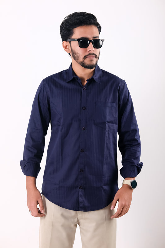 Fine Cotton Stripe Shirt – Navy