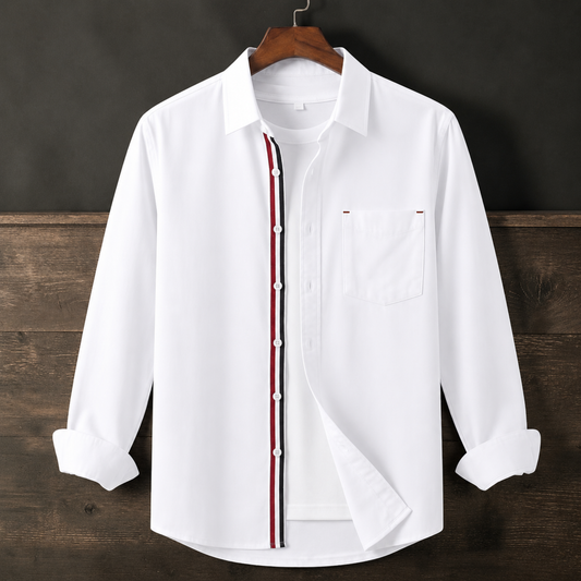 Contrast Placket Full Sleeve Shirt - White