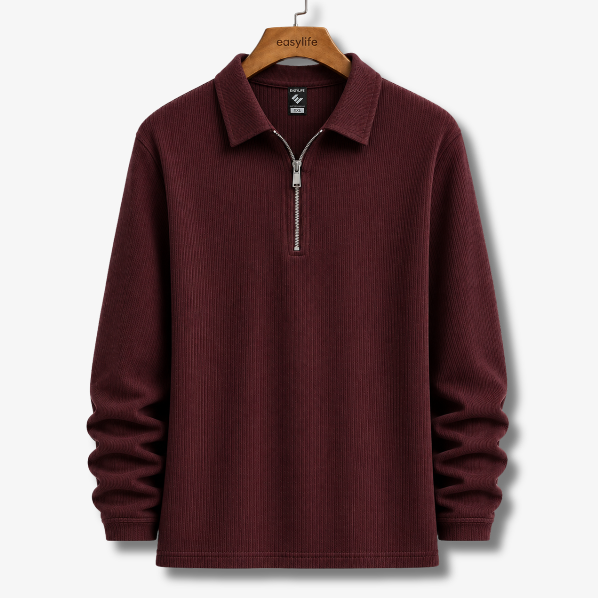 Ribbed Quarter-Zip Polo - Maroon