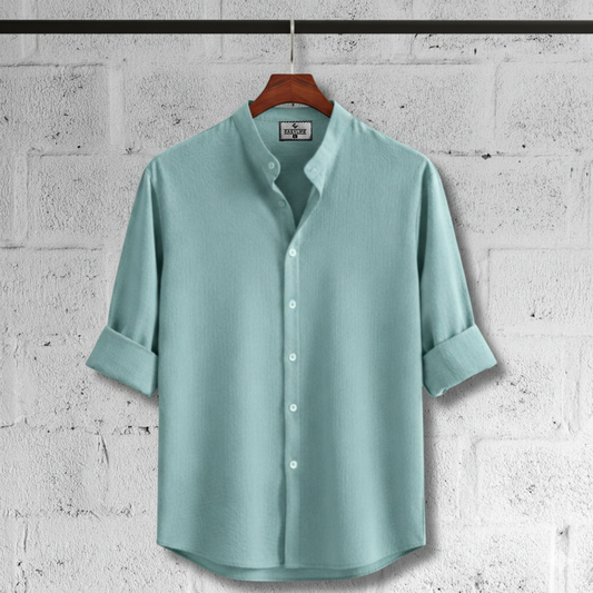 Zafran Band Collar Shirt - Sea Green