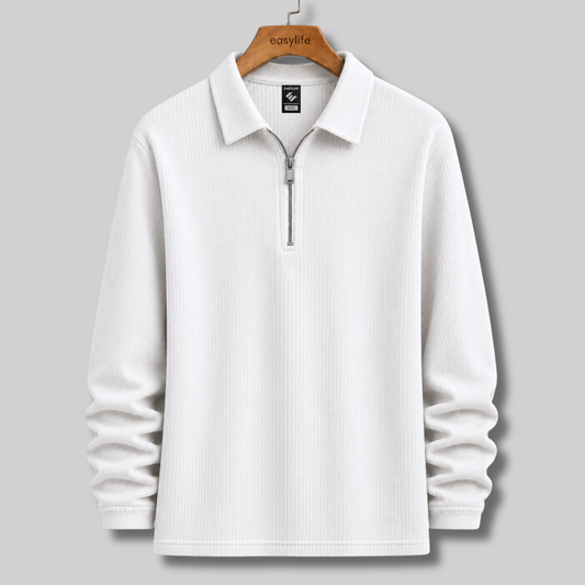 Ribbed Quarter-Zip Polo - White