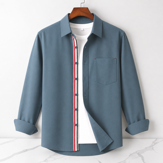 Contrast Placket Full Sleeve Shirt - Steel Blue