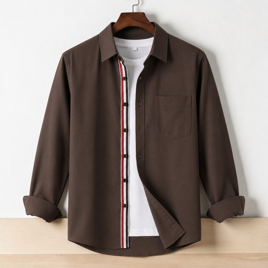 Contrast Placket Full Sleeve Shirt - Chocolate