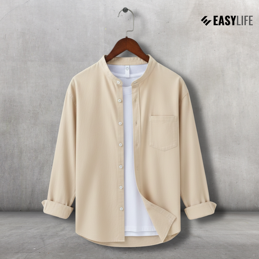 Band Collar Full Sleeve Shirt - Cream