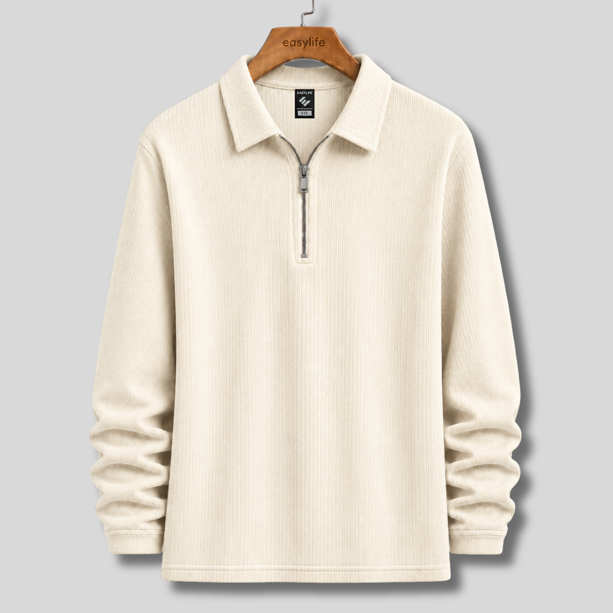 Ribbed Quarter-Zip Polo - Cream