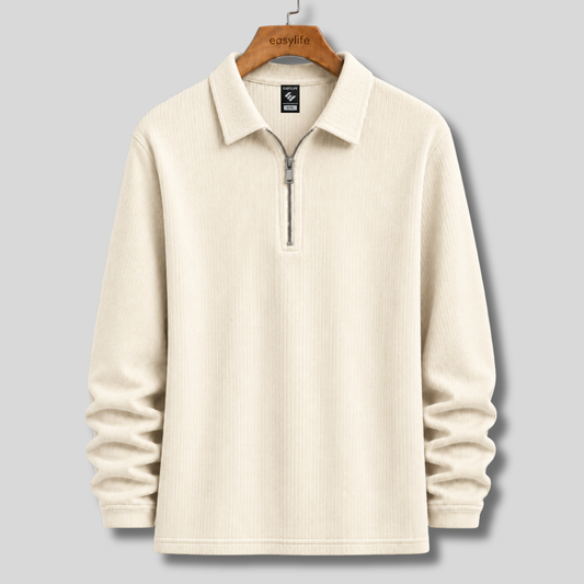 Ribbed Quarter-Zip Polo - Cream