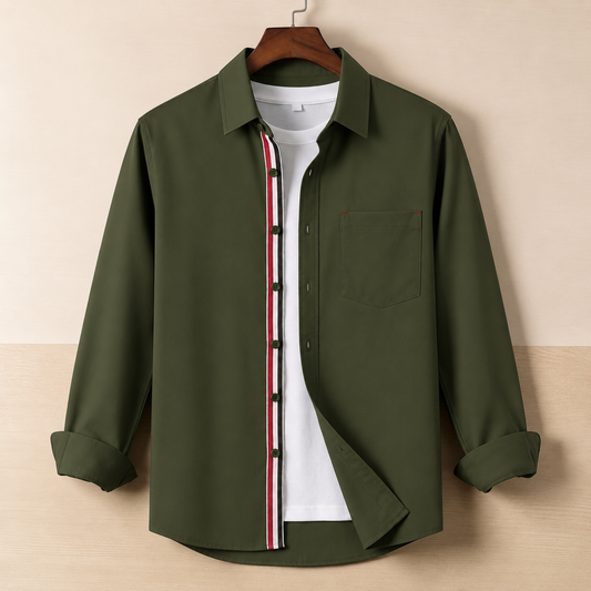 Contrast Placket Full Sleeve Shirt - Olive