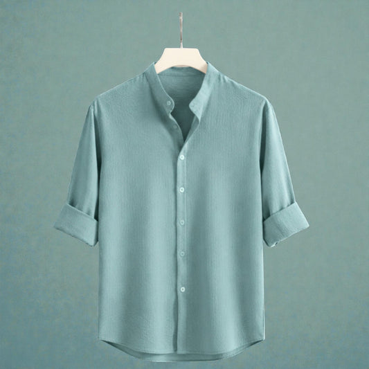 Zafran Band Collar Shirt - Sea Green