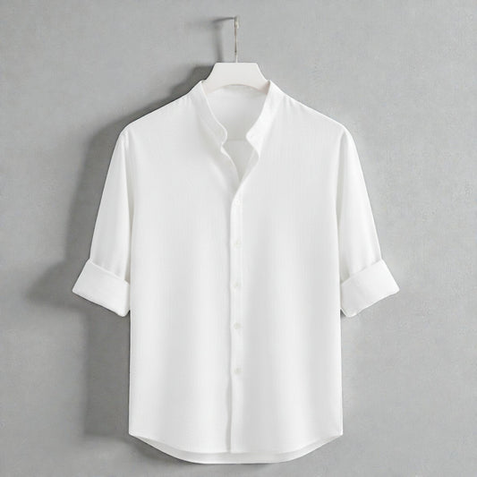 Zafran Band Collar Shirt - White