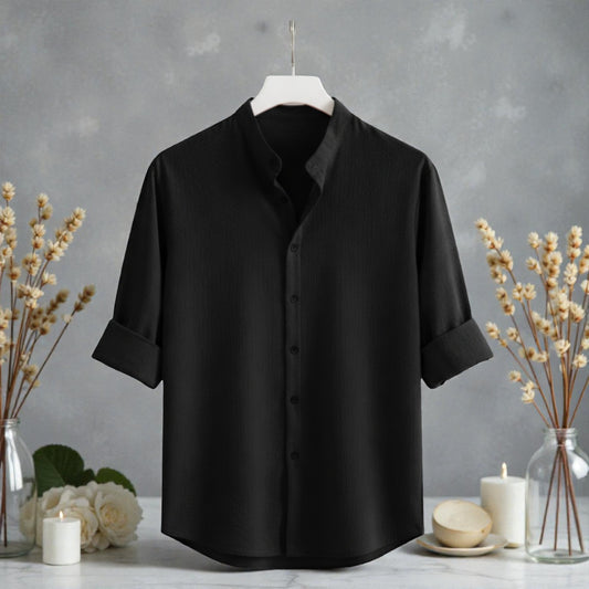 Zafran Band Collar Shirt - Black