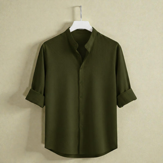 Zafran Band Collar Shirt - Olive