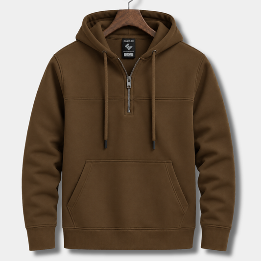 Classic Half-Zip Hoodie - Brown