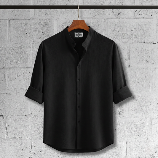 Zafran Band Collar Shirt - Black