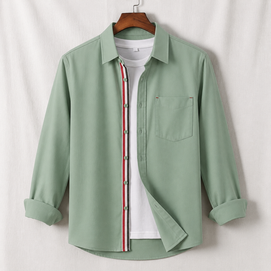 Contrast Placket Full Sleeve Shirt - Sage Green