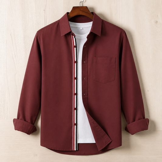 Contrast Placket Full Sleeve Shirt - Marron