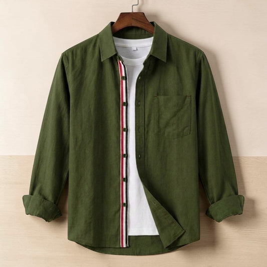 Contrast Placket Full Sleeve Shirt - Olive